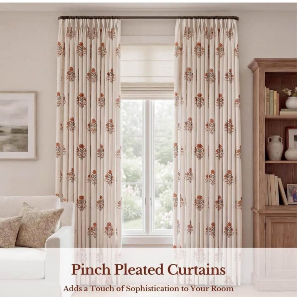Pinch Pleated Curtains Light Filtering Red Floral Curtain 40x84" New